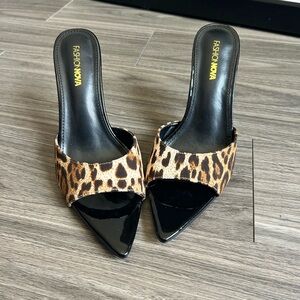 Fashion Nova Brown and Black Heels with Leopard Print